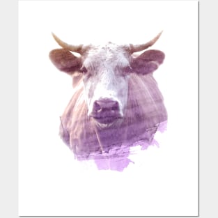 Cow Superimposed Watercolor Posters and Art